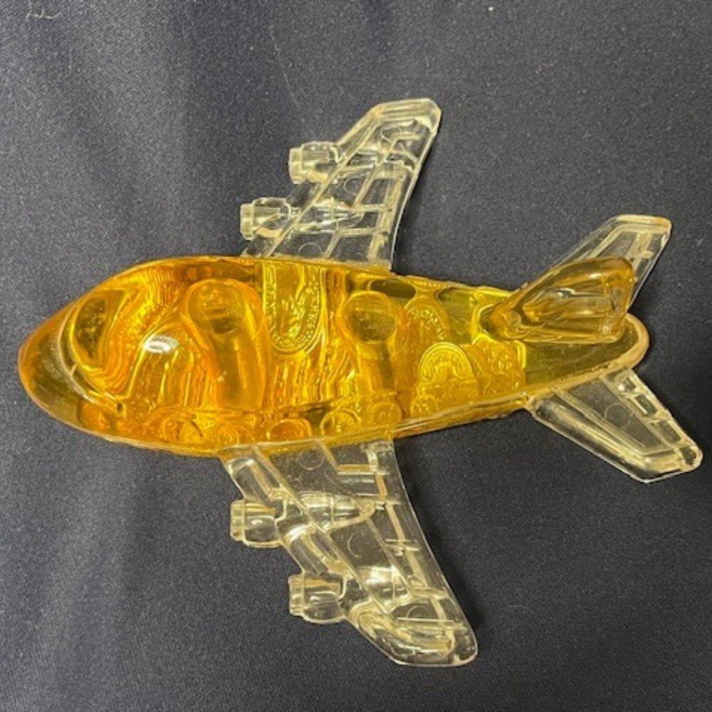 VTG Acrylic Jet Airplane Desk Paperweight & Pencil Holder Fantasy Coins Globe 6"